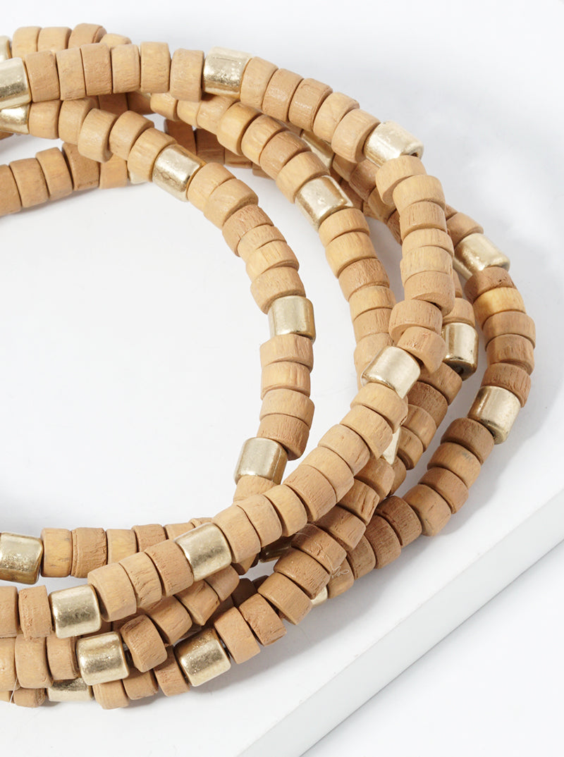 Wood Metal Multi Rows Stretch Bracelet