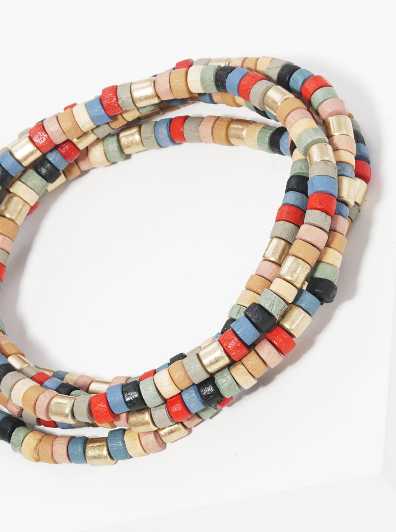 Wood Metal Multi Rows Stretch Bracelet