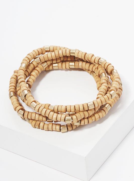 Wood Metal Multi Rows Stretch Bracelet