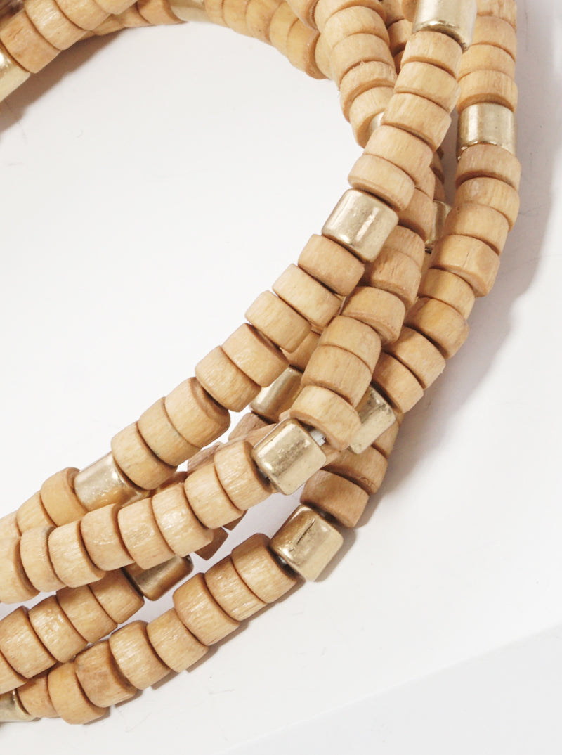 Wood Metal Multi Rows Stretch Bracelet