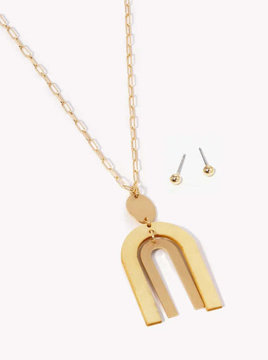 Wooden Pendant Long Necklace Set With Earrings