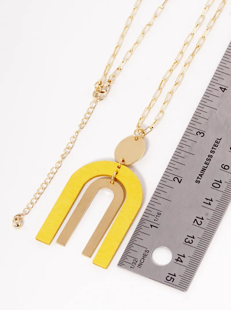Wooden Pendant Long Necklace Set With Earrings