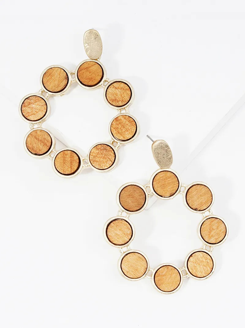 Wooden Circles Drop Post Earrings