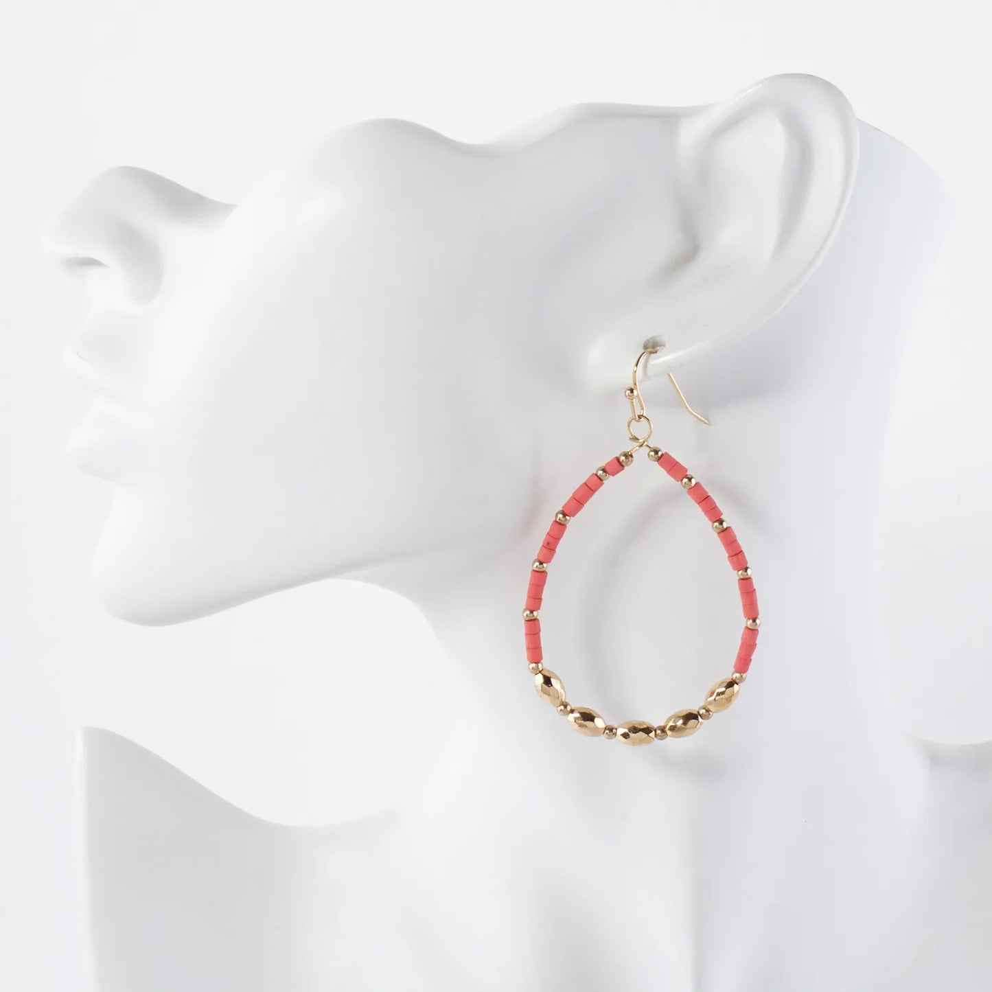 Wooden Seed Beaded Teardrop Fish Hook Dangle Drop Earrings