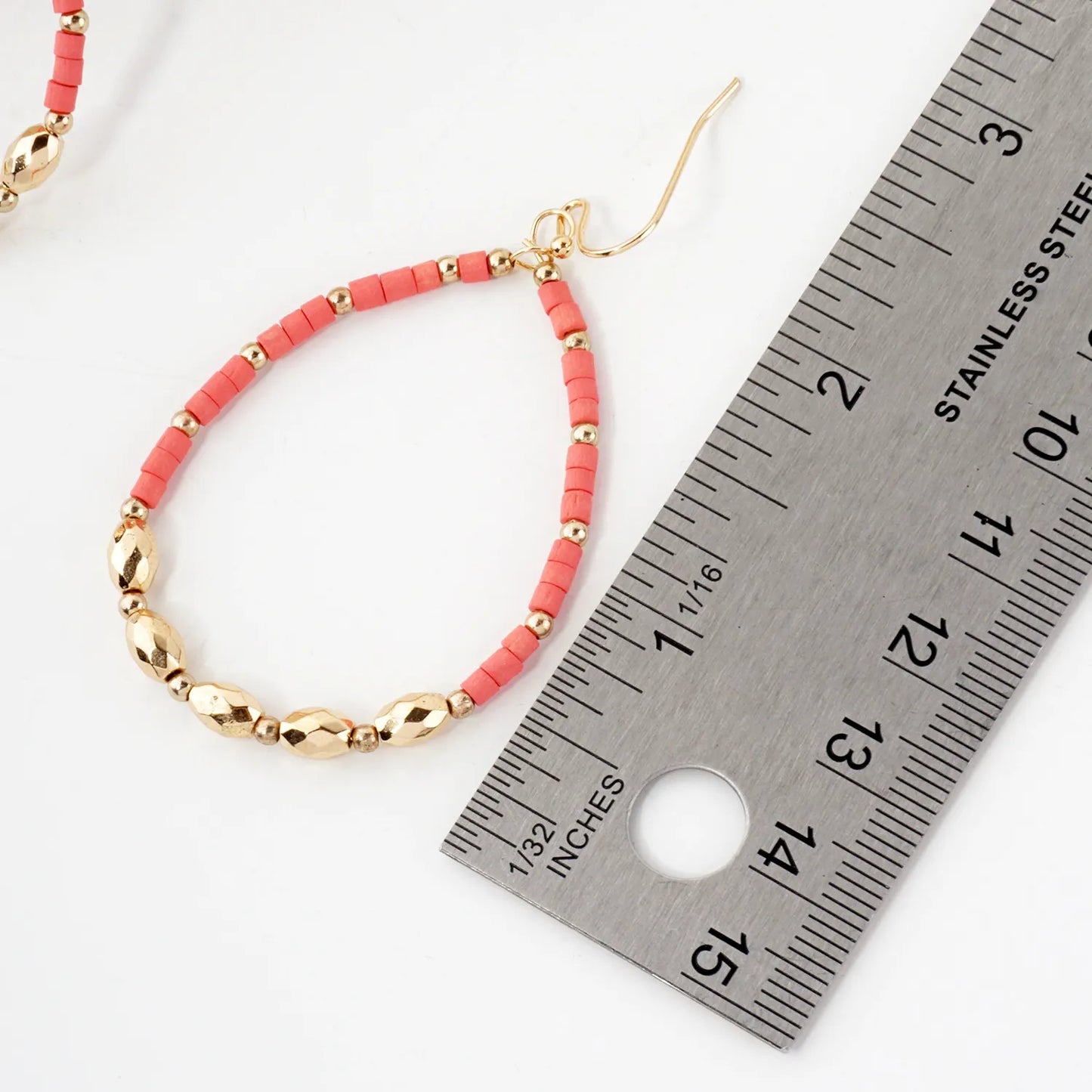 Wooden Seed Beaded Teardrop Fish Hook Dangle Drop Earrings