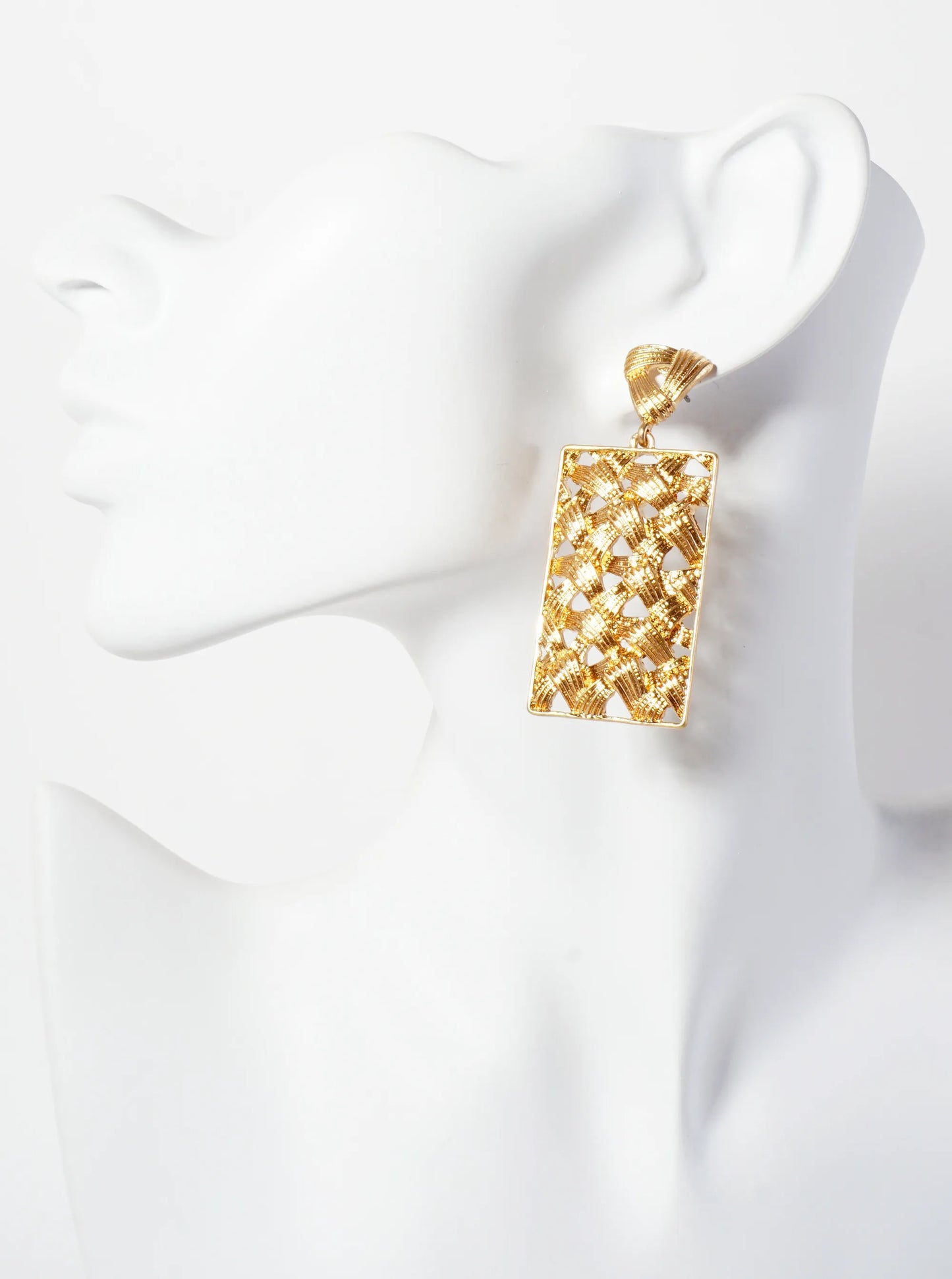 Woven Design Rectangle Drop Statement Earrings With-Titanium-Post