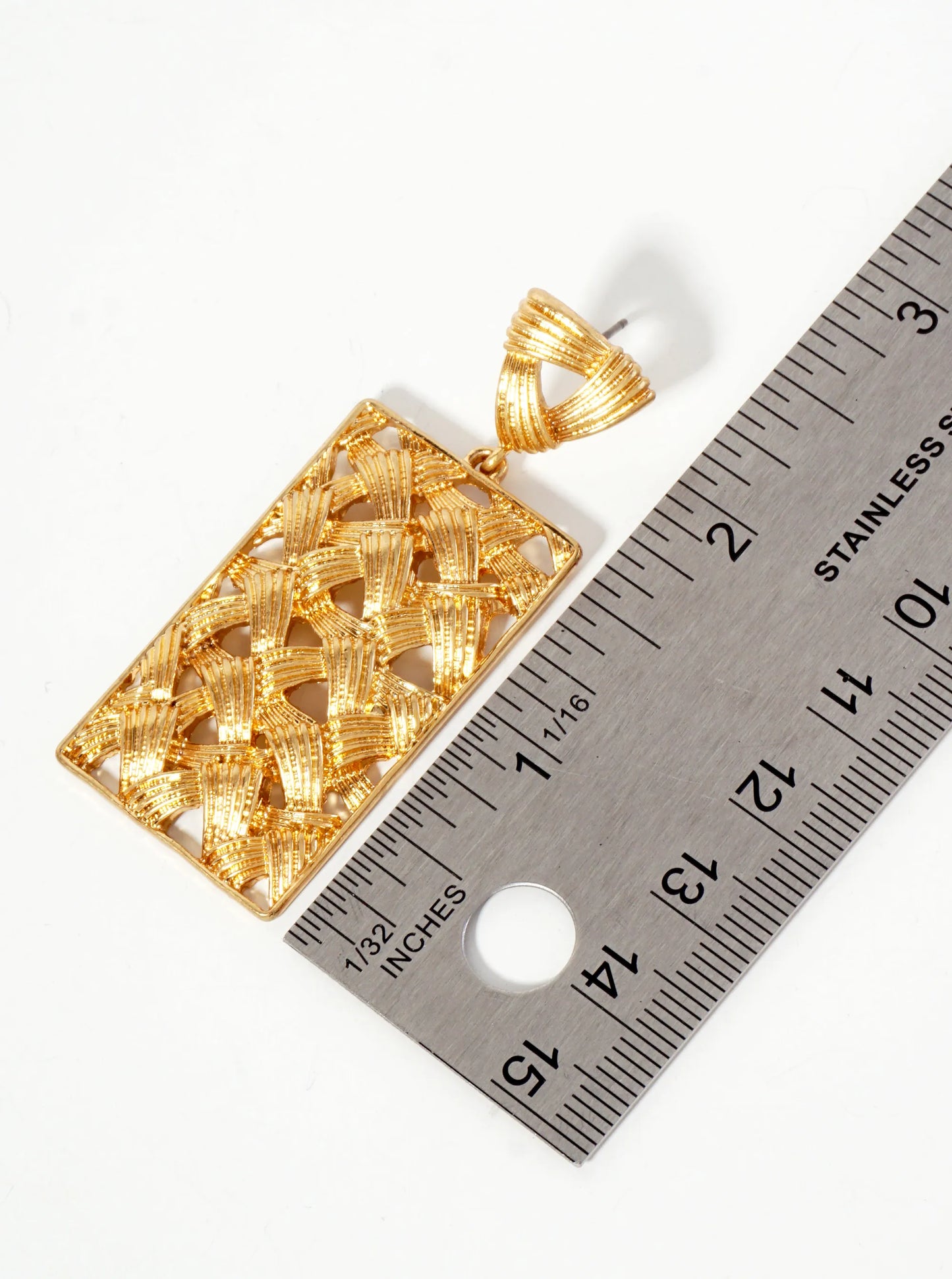 Woven Design Rectangle Drop Statement Earrings With-Titanium-Post