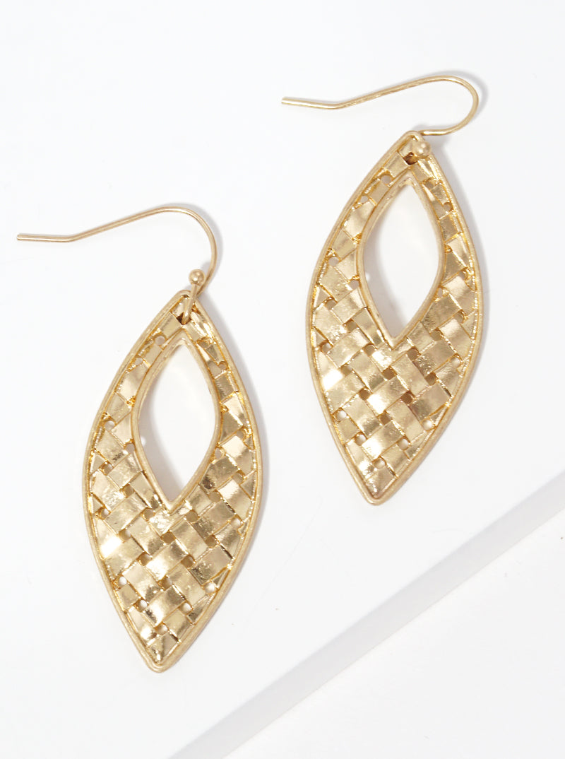 Woven Textured Metal Marquise Dangle Drop Earrings