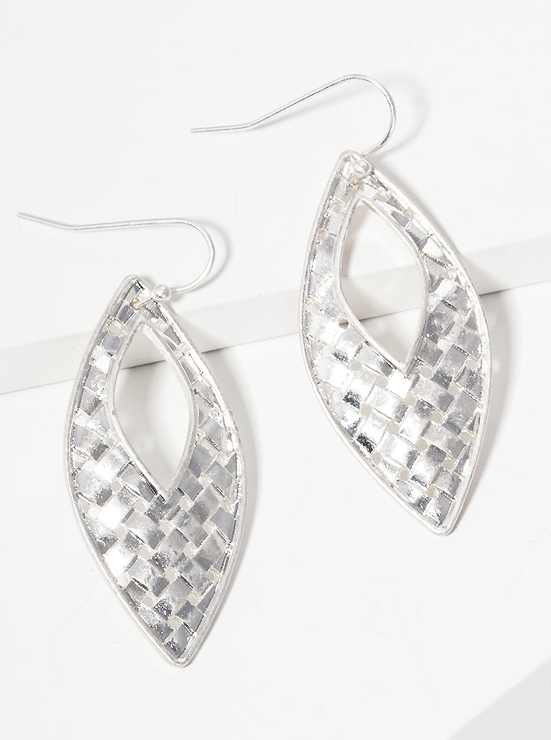 Woven Textured Metal Marquise Dangle Drop Earrings
