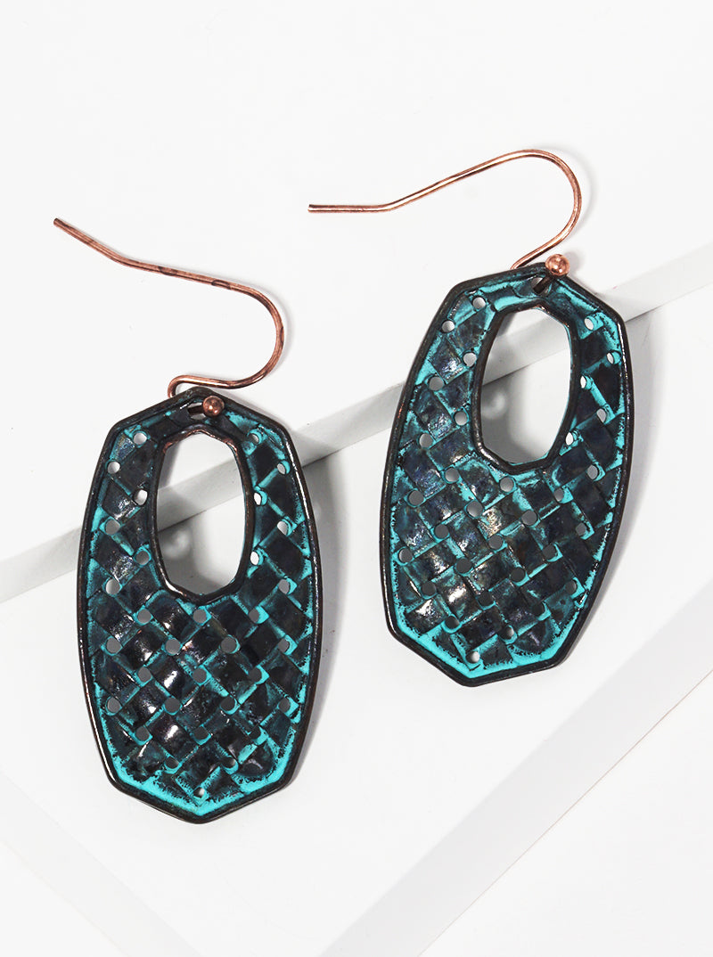 Woven Textured Metal Moroccan Shape Fish Hook Dangle Drop Earrings