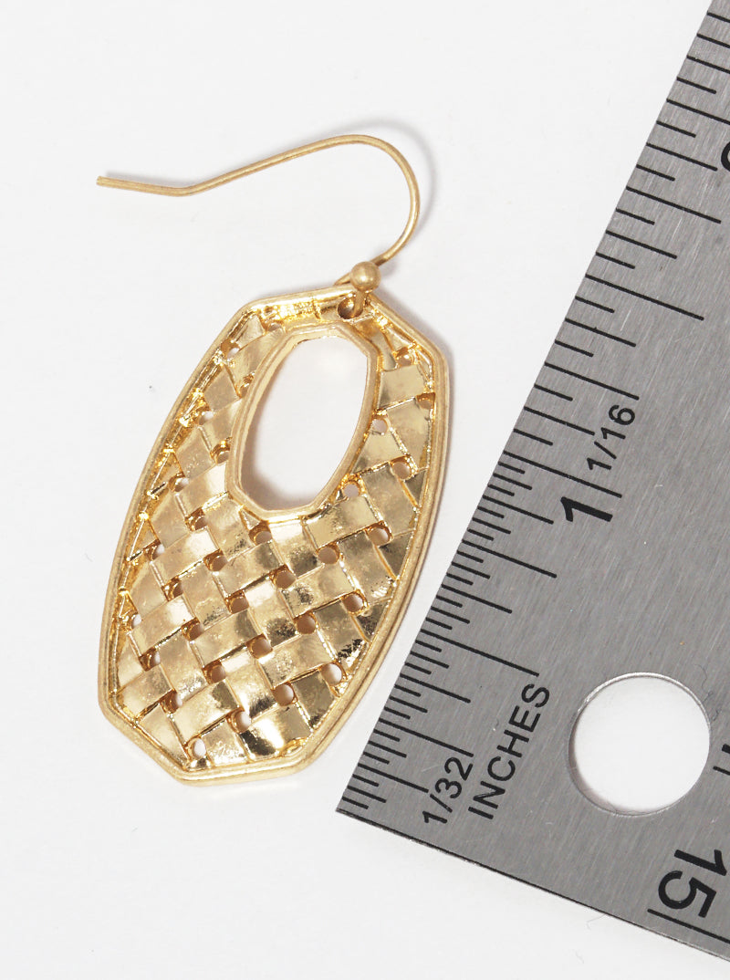 Woven Textured Metal Moroccan Shape Fish Hook Dangle Drop Earrings