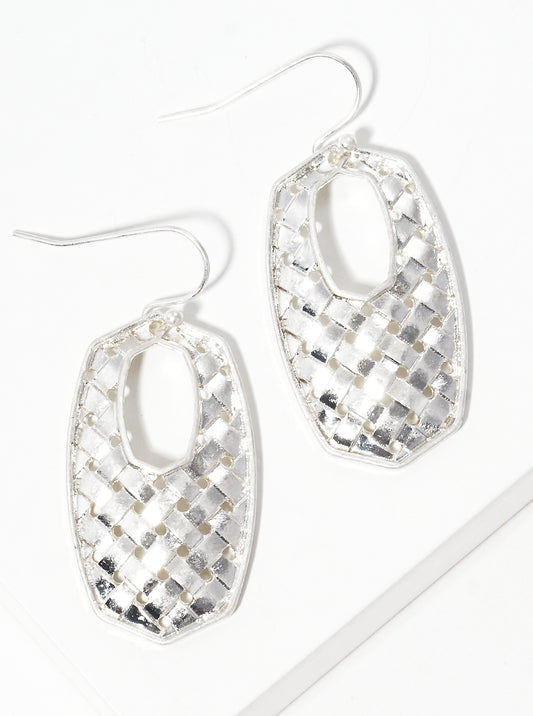 Woven Textured Metal Moroccan Shape Fish Hook Dangle Drop Earrings