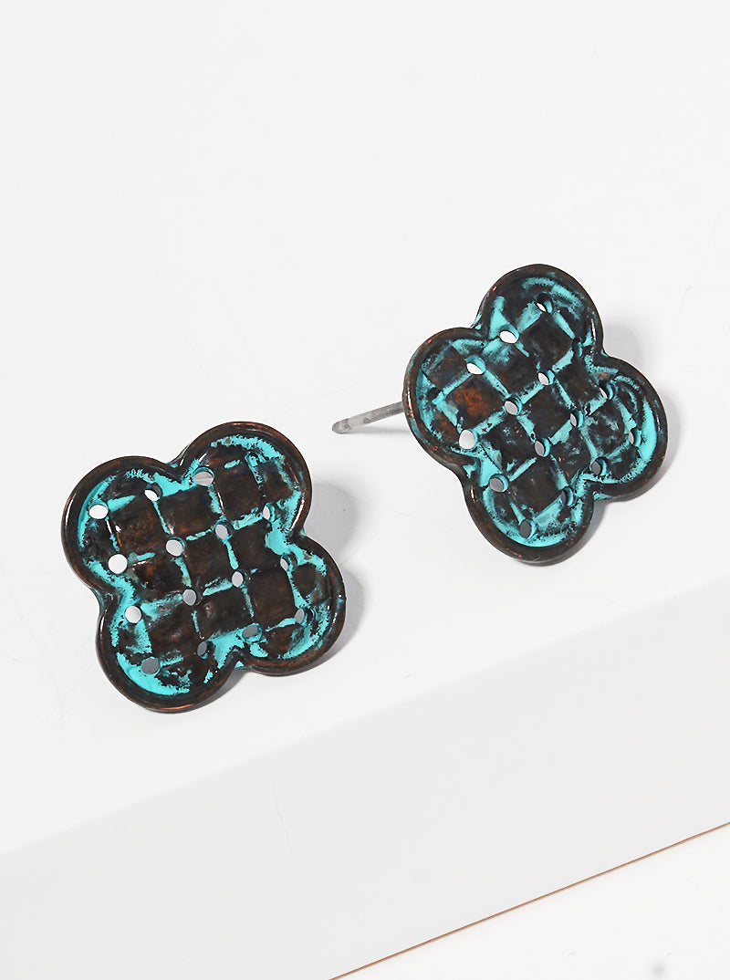 Woven Textured Metal Quatrefoil Post Stud Earrings