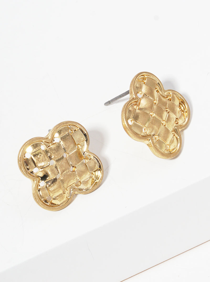 Woven Textured Metal Quatrefoil Post Stud Earrings