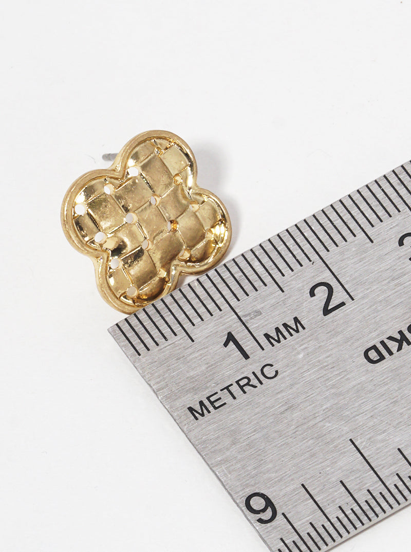 Woven Textured Metal Quatrefoil Post Stud Earrings