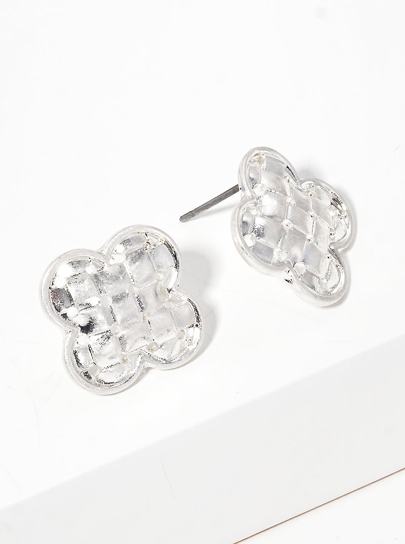 Woven Textured Metal Quatrefoil Post Stud Earrings
