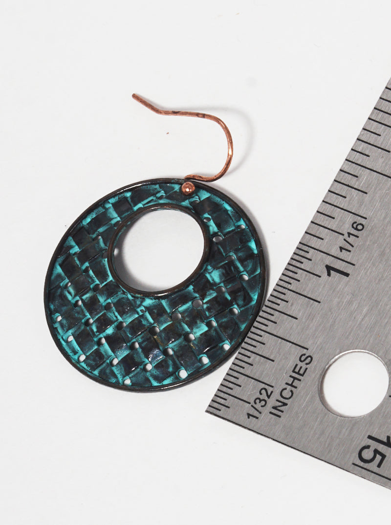 Woven Textured Metal Round Fish Hook Dangle Drop Earrings