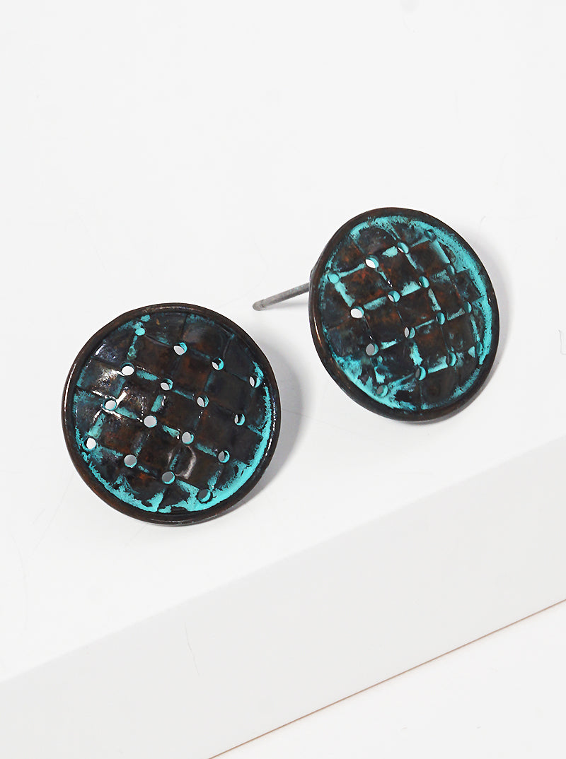 Woven Textured Metal Round Post Stud Earrings