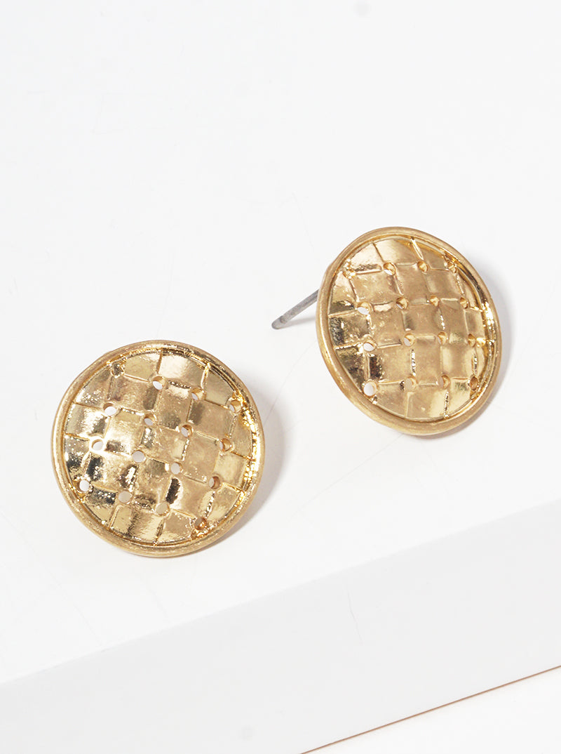 Woven Textured Metal Round Post Stud Earrings