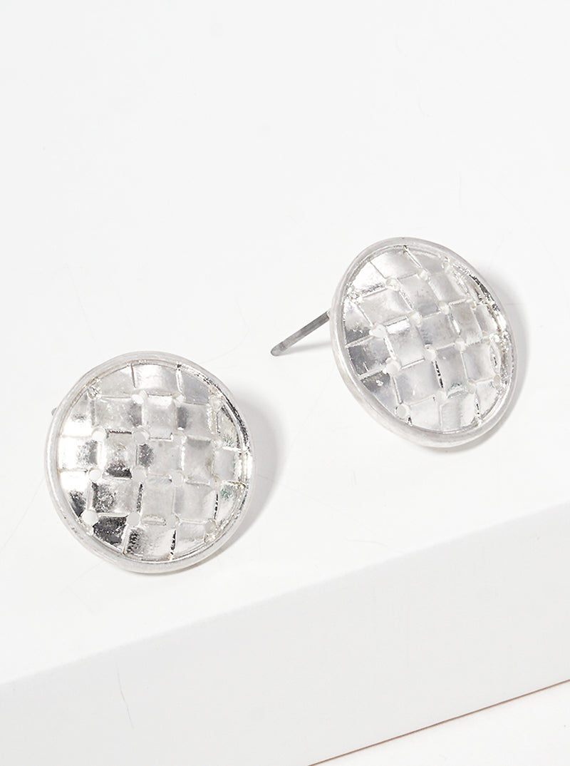 Woven Textured Metal Round Post Stud Earrings