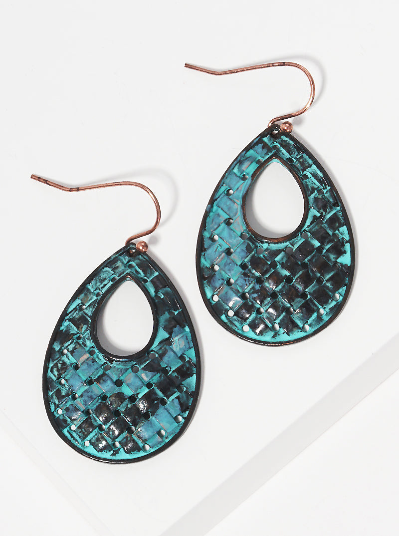 Woven Textured Metal Teardrop Fish Hook Dangle Drop Earrings