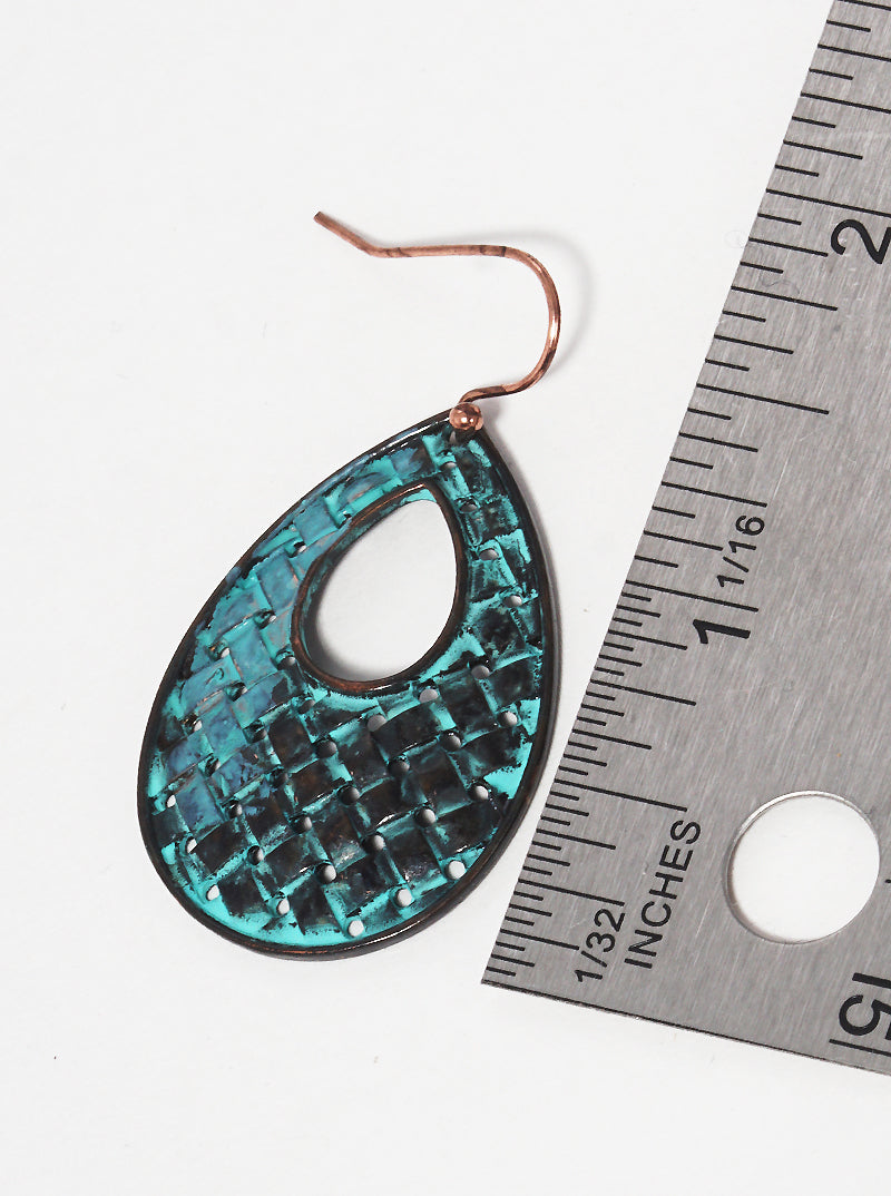 Woven Textured Metal Teardrop Fish Hook Dangle Drop Earrings