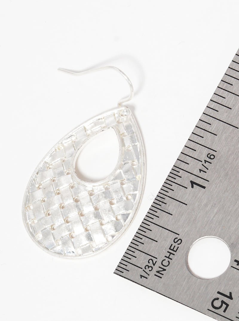 Woven Textured Metal Teardrop Fish Hook Dangle Drop Earrings