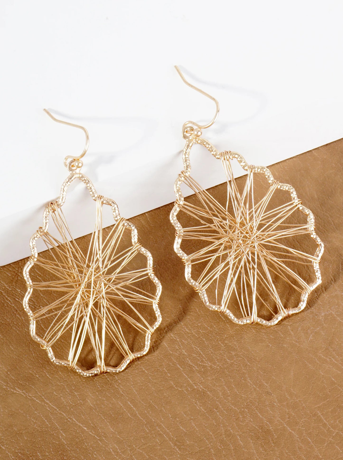 Wrapped With Wire Textured Metal Teardrop Dangle Earrings