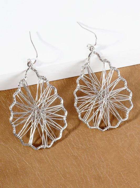 Wrapped With Wire Textured Metal Teardrop Dangle Earrings
