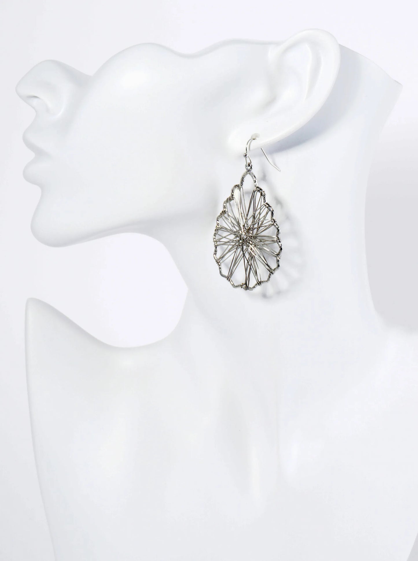 Wrapped With Wire Textured Metal Teardrop Dangle Earrings