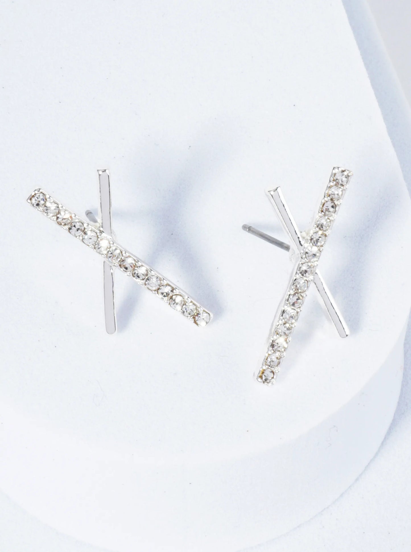 X-Shaped Stud Earrings With Stones Set On One Side