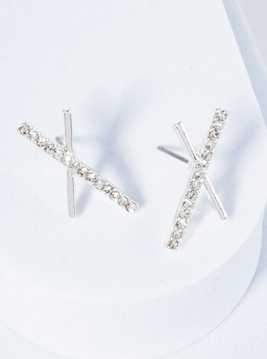 X-Shaped Stud Earrings With Stones Set On One Side