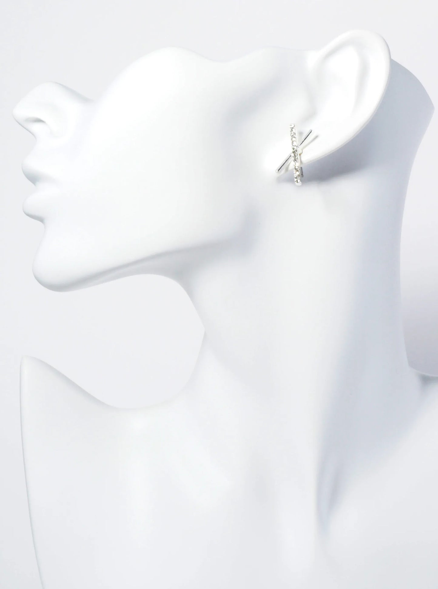 X-Shaped Stud Earrings With Stones Set On One Side