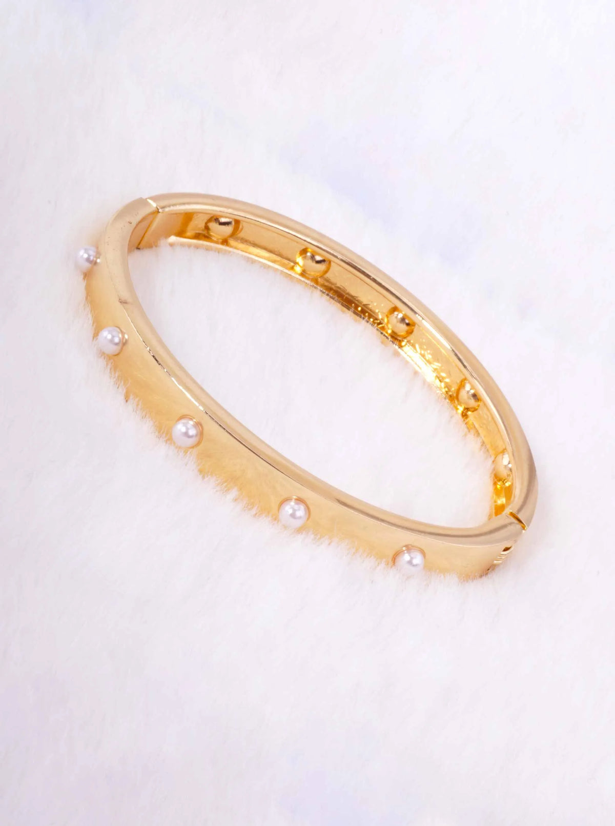 Pearlized Oval Hinged Polished Bangle Bracelet