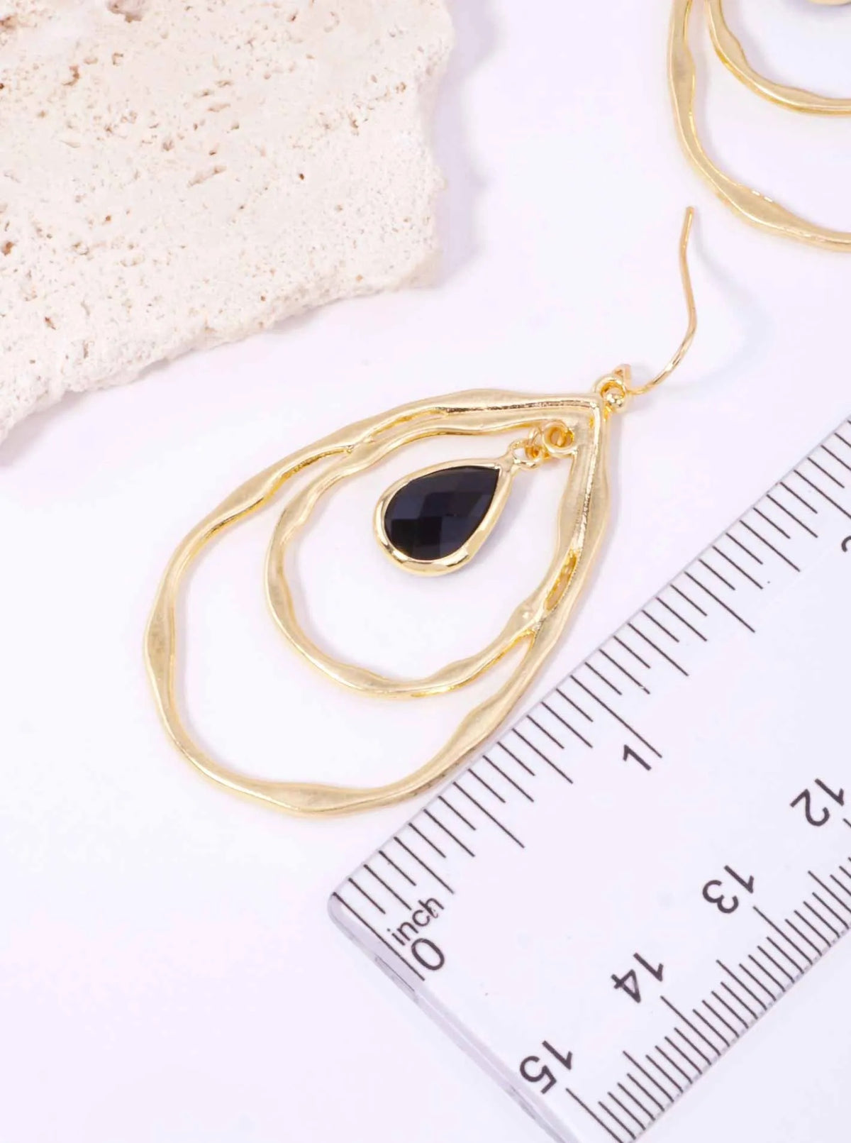 Layered Faceted Glass Teardrop Dangle Earrings - Worn Gold Black