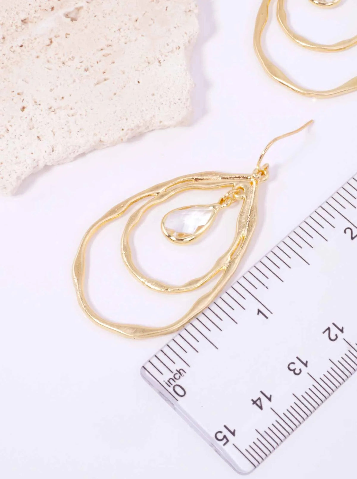 Layered Faceted Glass Teardrop Dangle Earrings - Worn Gold Crystal