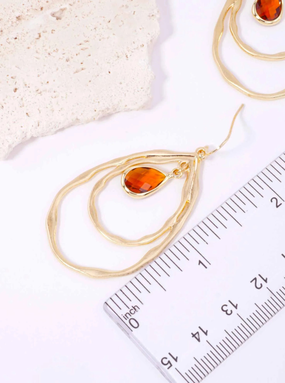 Layered Faceted Glass Teardrop Dangle Earrings - Worn Gold Light Smoked Topaz
