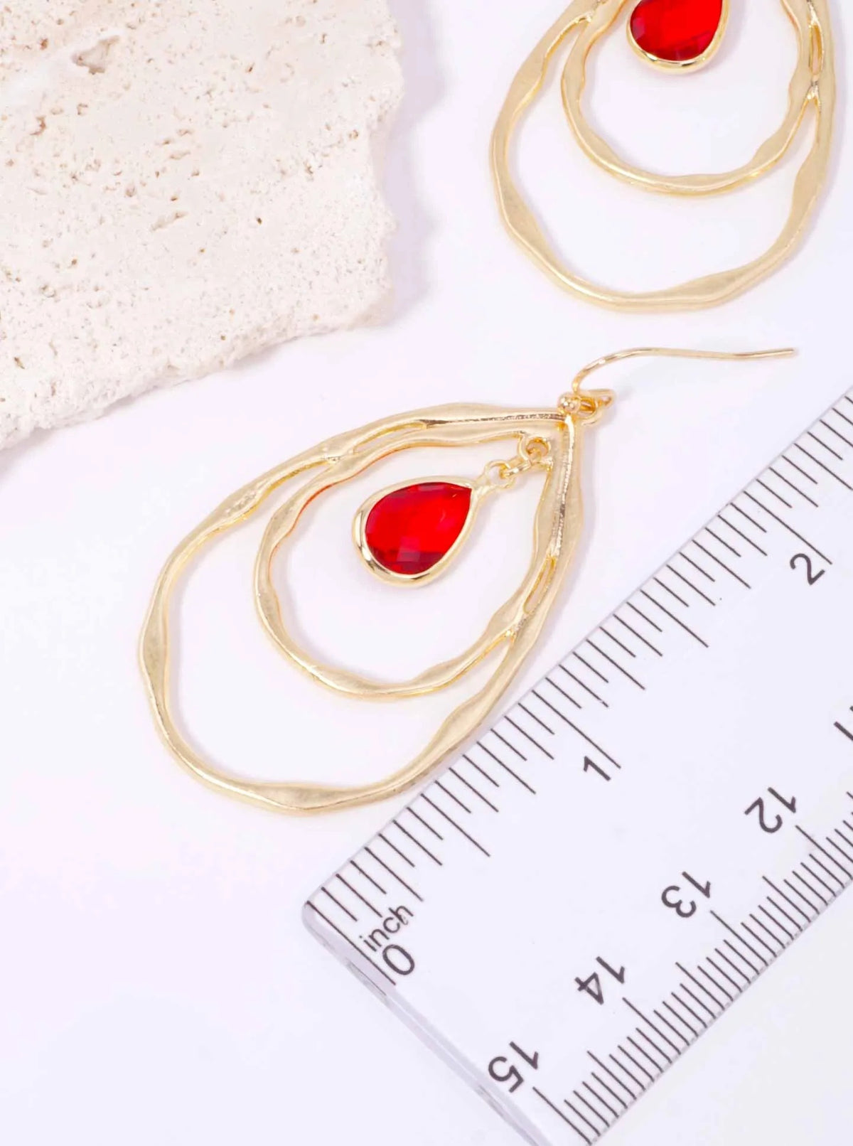 Layered Faceted Glass Teardrop Dangle Earrings - Worn Gold Siam