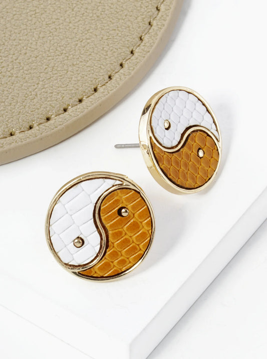 Yin Yang Leather Spiritual Button Stud Earrings