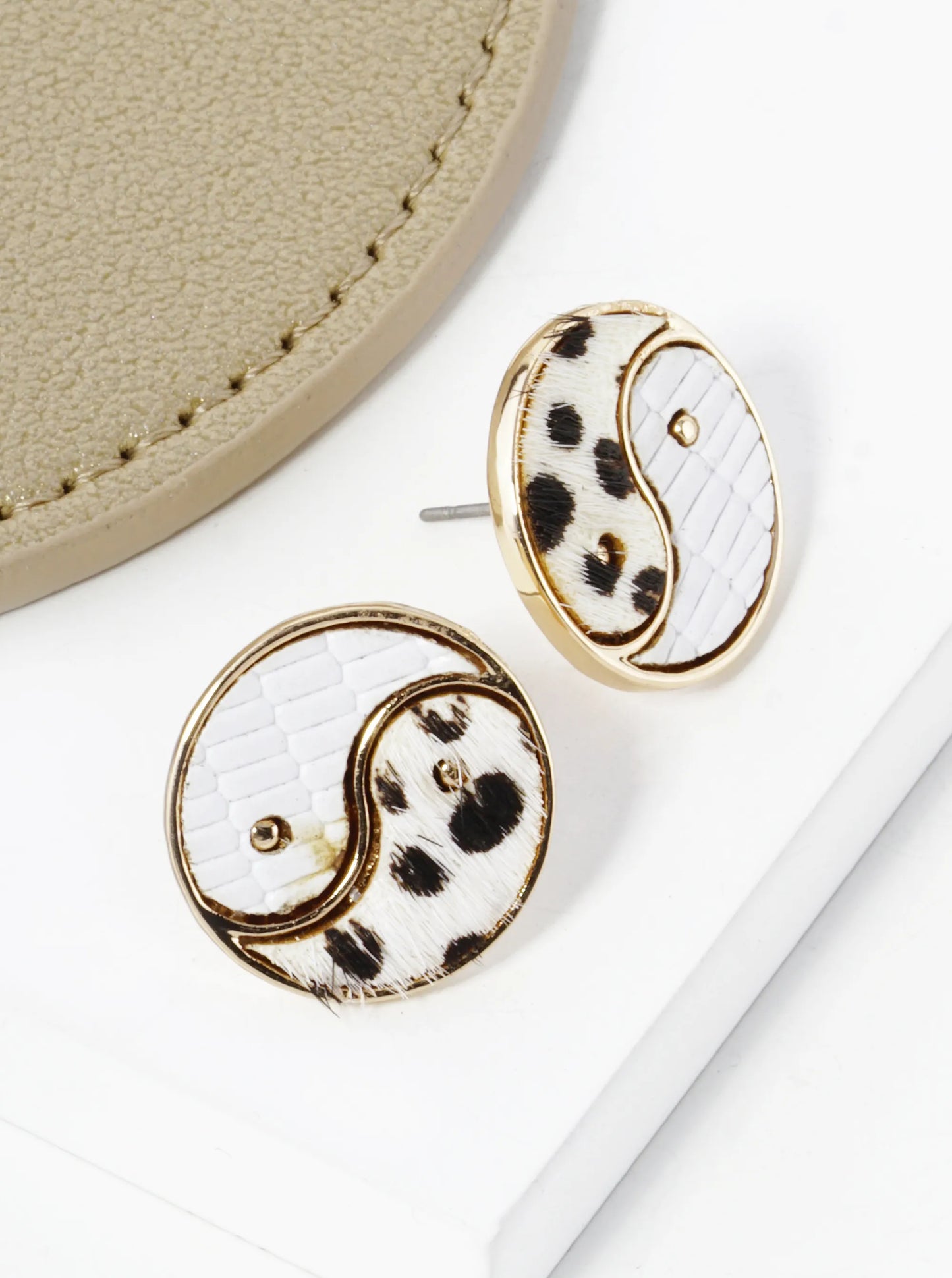 Yin Yang Leather Spiritual Button Stud Earrings
