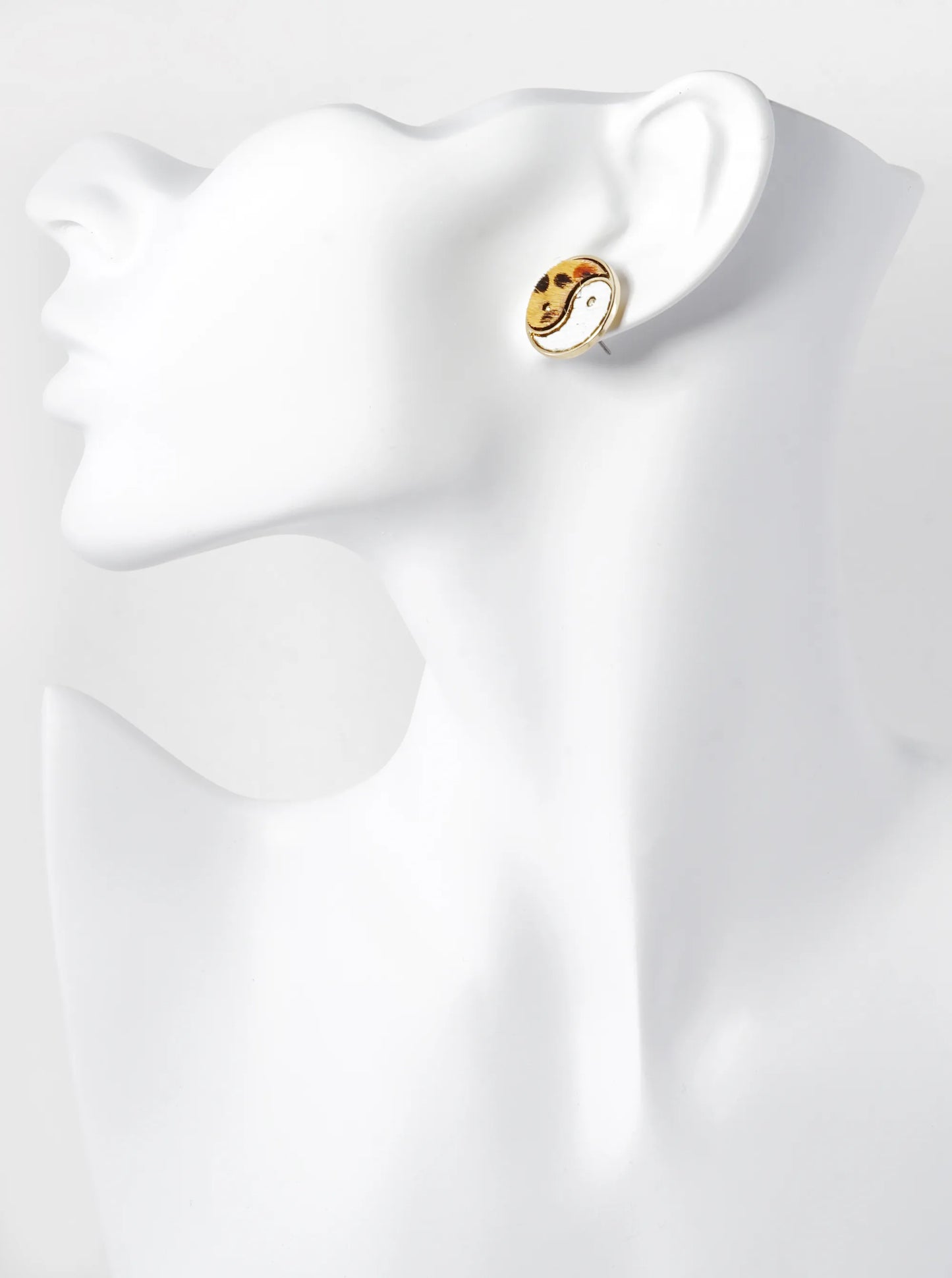 Yin Yang Leather Spiritual Button Stud Earrings