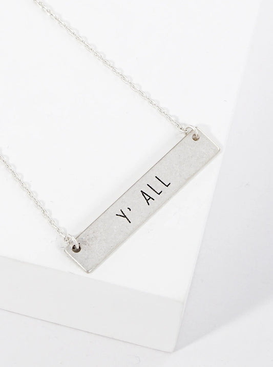 You All Engraved Horizontal Bar Pendant Necklace