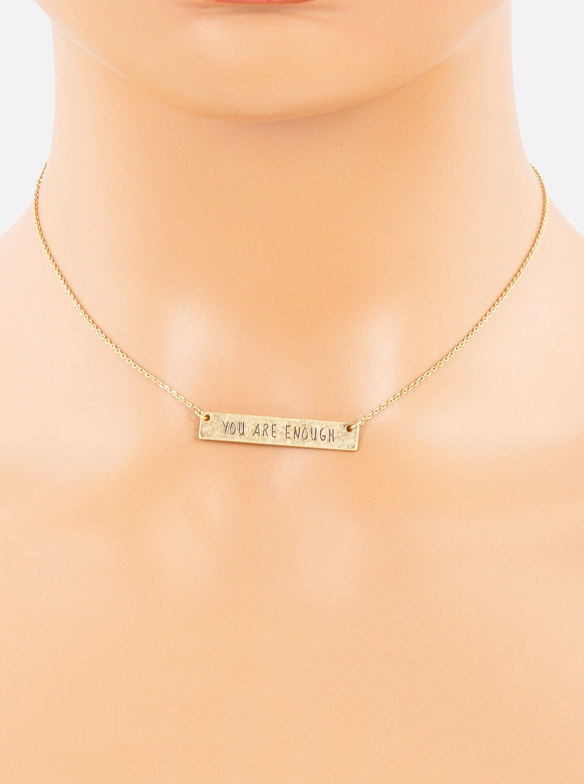 You Are Enough Engraved Horizontal Bar Pendant Necklace