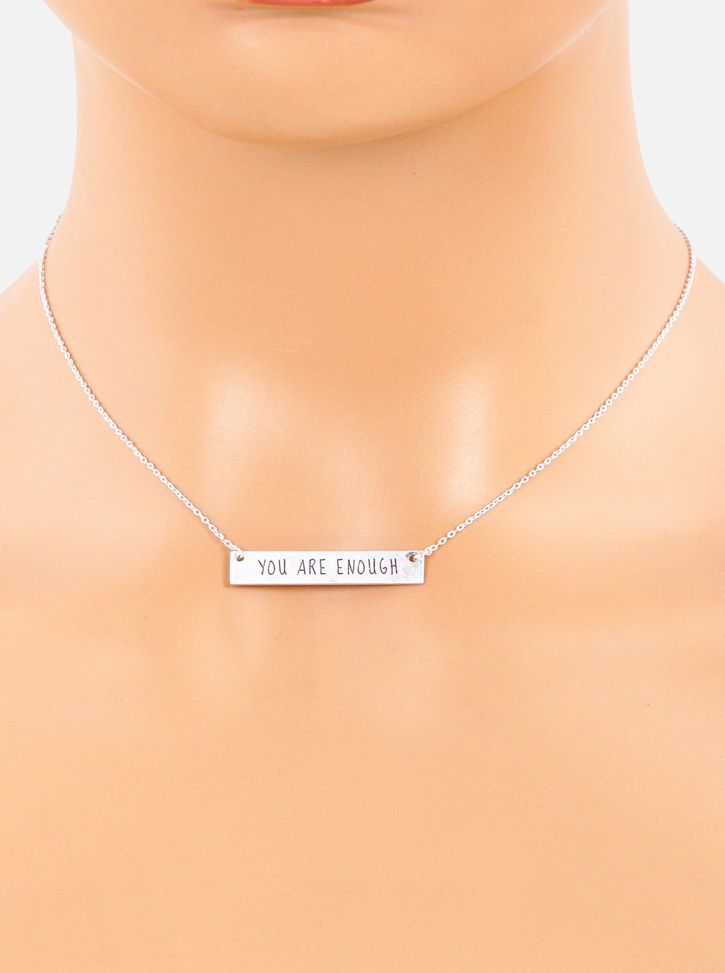 You Are Enough Engraved Horizontal Bar Pendant Necklace