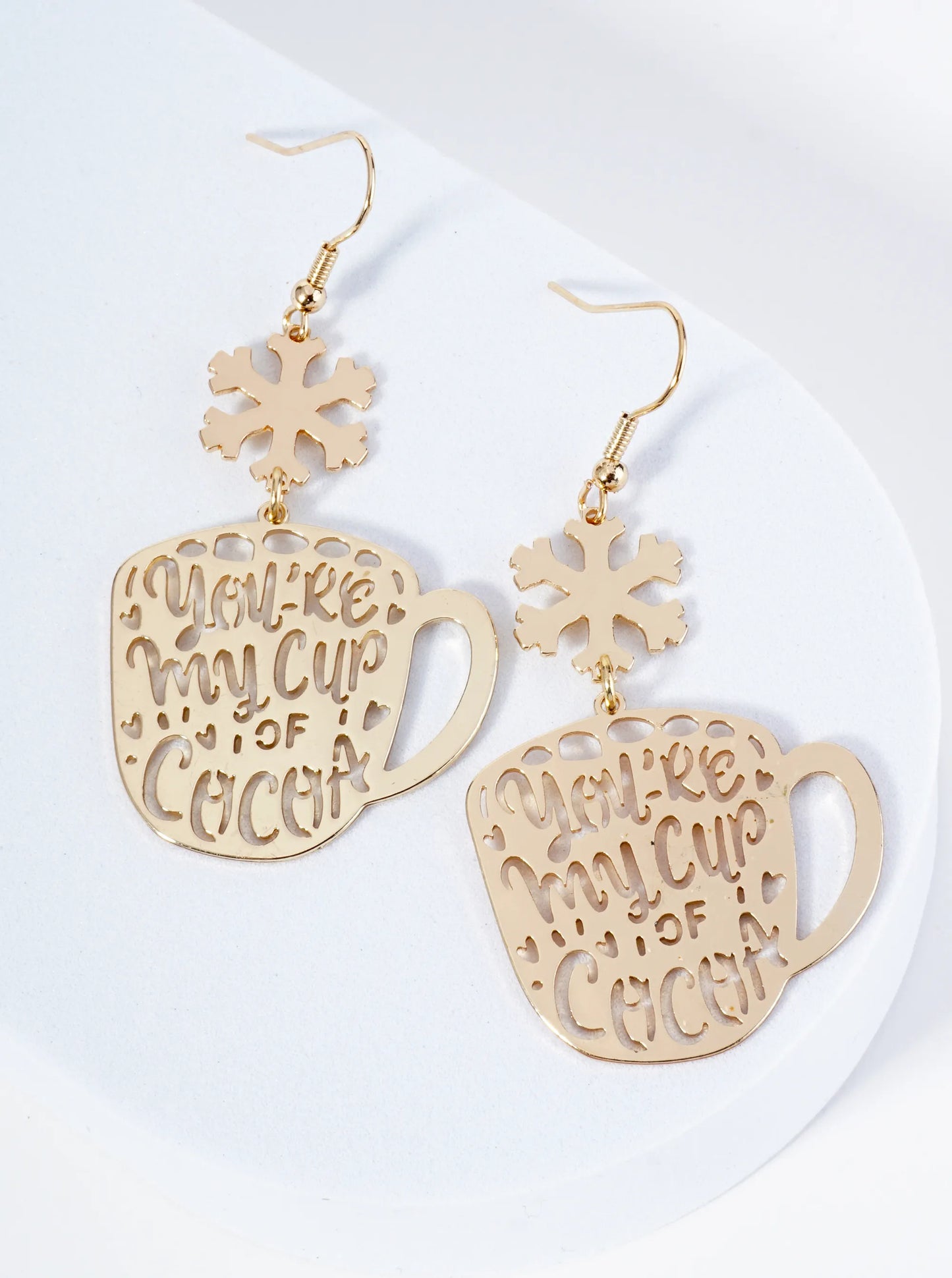 You Are My Cup Of Cocoa Cutout Snowflake Mug Drop Earrings