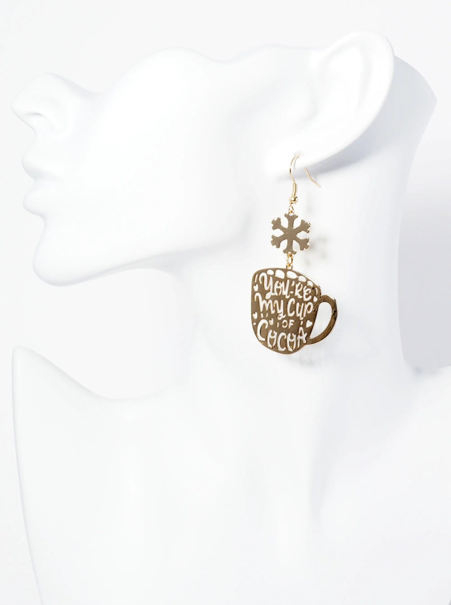 You Are My Cup Of Cocoa Cutout Snowflake Mug Drop Earrings