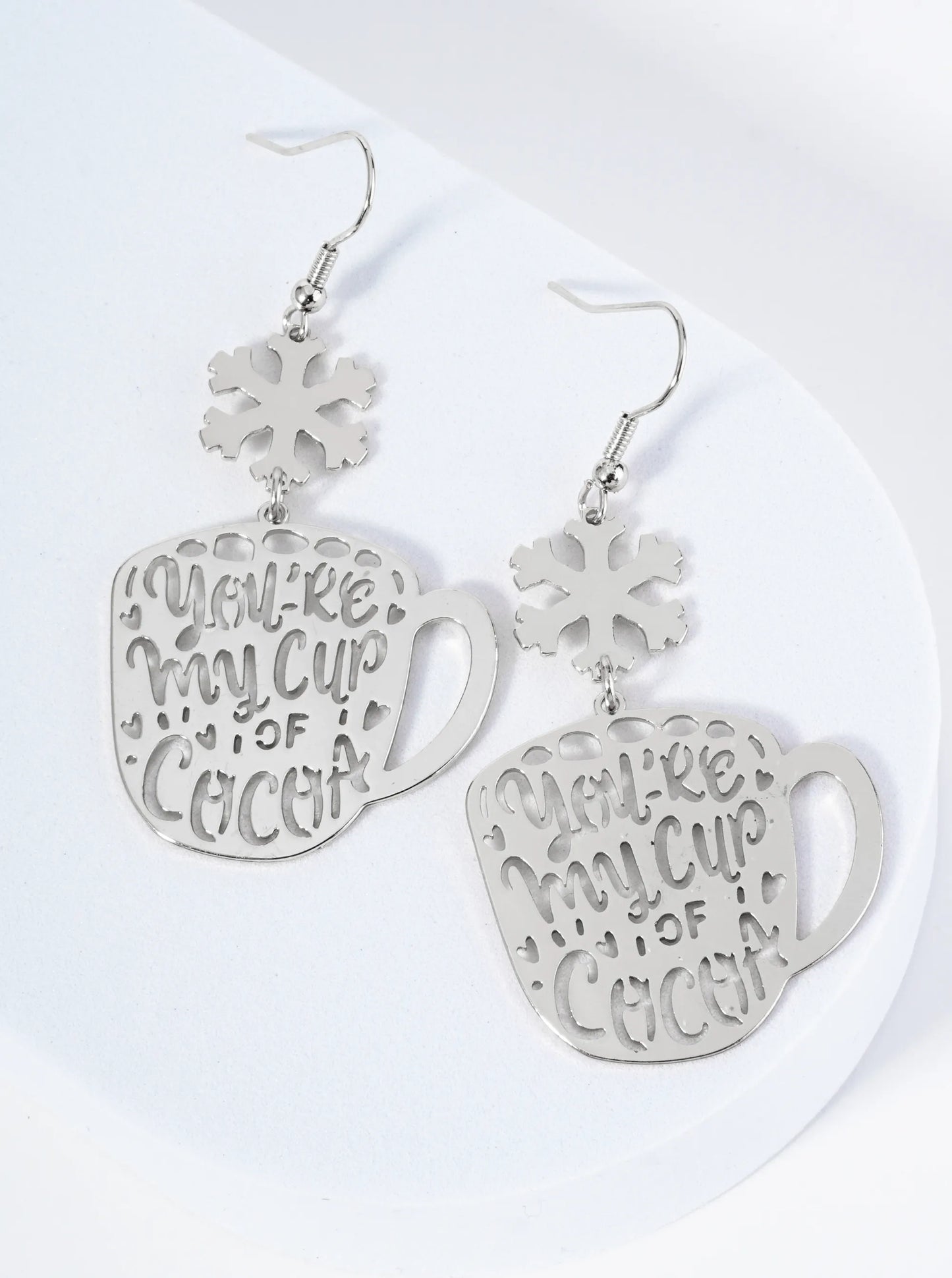 You Are My Cup Of Cocoa Cutout Snowflake Mug Drop Earrings