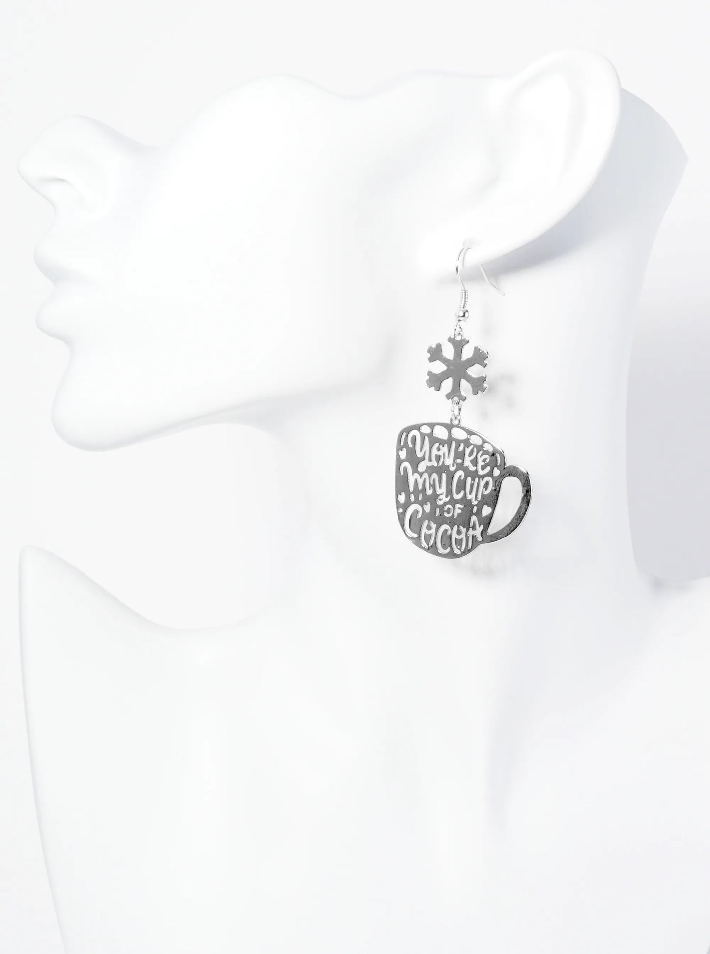 You Are My Cup Of Cocoa Cutout Snowflake Mug Drop Earrings