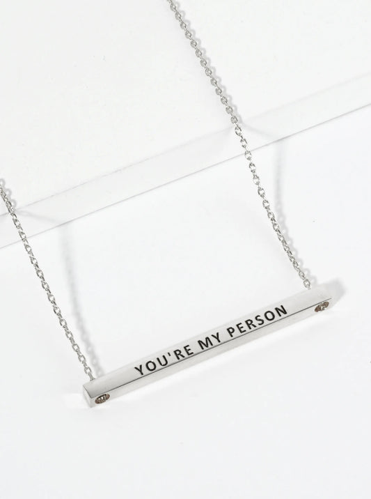 You Are My Person Engraved 18K Gold Dipped Horizontal Brass Bar Pendant Inspirational Necklace