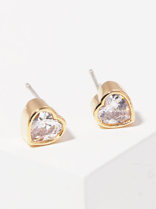 Rhodium Dipped Cubic Zirconia Heart Post Stud Earrings GDCRY